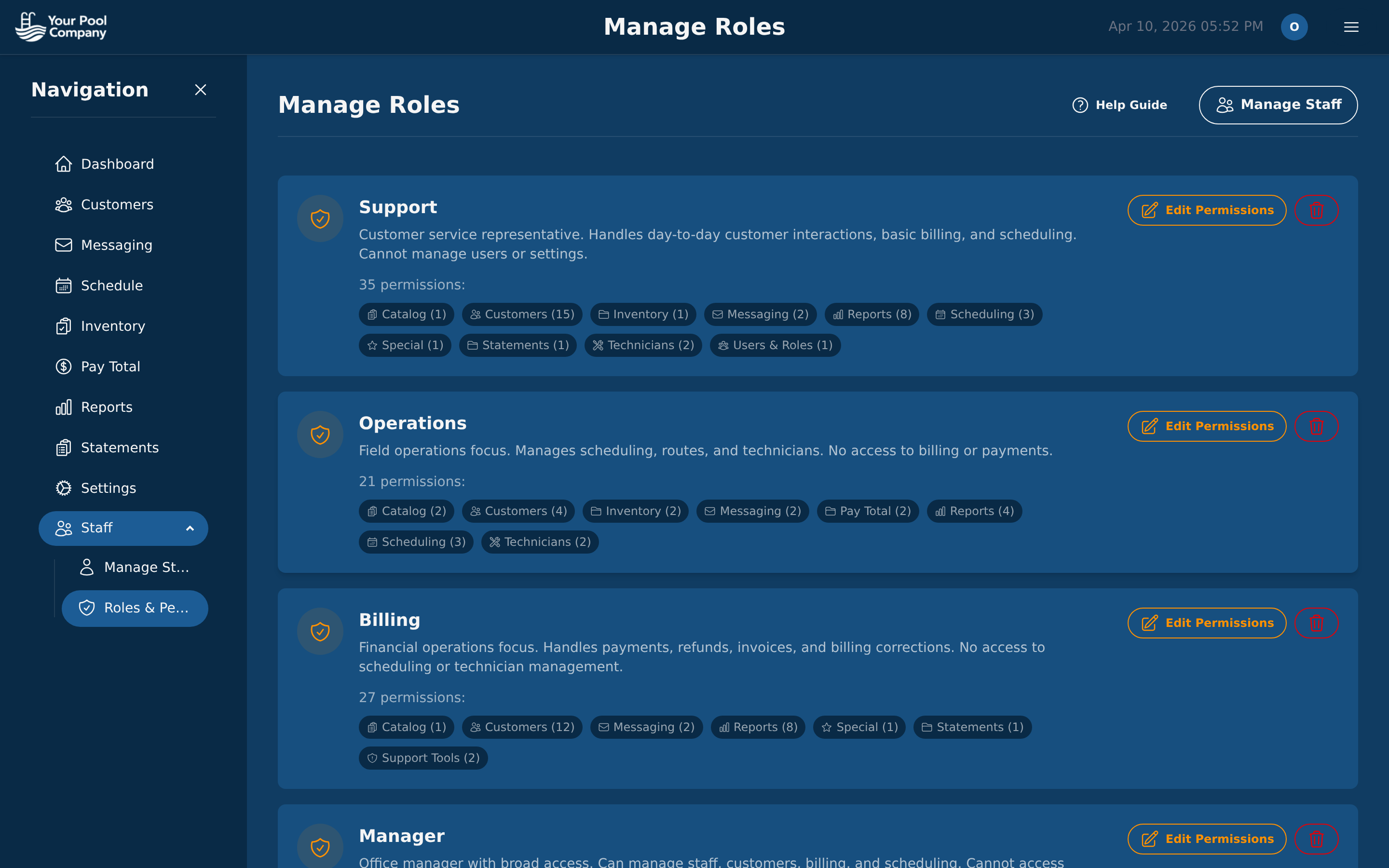 Roles and permissions editor with granular access control